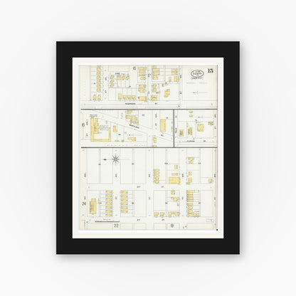 Old map wall art mockup — black gallery frame with white mat — Sanborn Fire Insurance Map from Tampa, Hillsborough County, Florida (1899), Sheet #0015