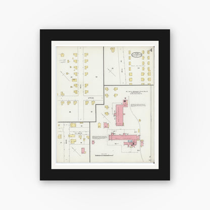 Old map wall art mockup — black gallery frame with white mat — Sanborn Fire Insurance Map from Lexington, Davidson County, North Carolina (1896), Sheet #0004