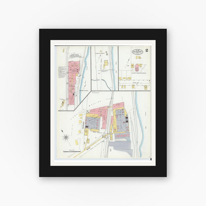 Old map wall art mockup — black gallery frame with white mat — Sanborn Fire Insurance Map from Bridgeport, Belmont County, Ohio (1903), Sheet #0002