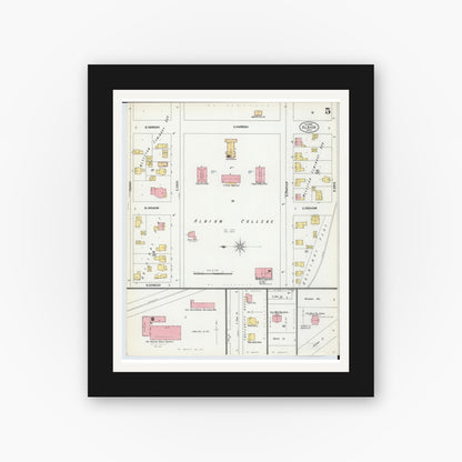 Old map wall art mockup — black gallery frame with white mat — Sanborn Fire Insurance Map from Albion, Calhoun County, Michigan (1900), Sheet #0005