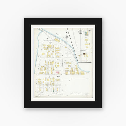 Old map wall art mockup — black gallery frame with white mat — Sanborn Fire Insurance Map from Virginia, Saint Louis County, Minnesota (1908), Sheet #0003