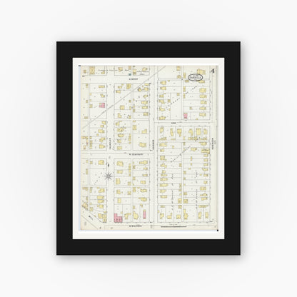 Old map wall art mockup — black gallery frame with white mat — Sanborn Fire Insurance Map from Danville, Vermilion County, Illinois (1895), Sheet #0004
