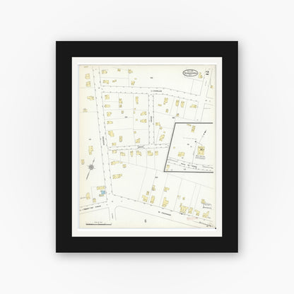 Old map wall art mockup — black gallery frame with white mat — Sanborn Fire Insurance Map from Ticonderoga, Essex County, New York (1912), Sheet #0002
