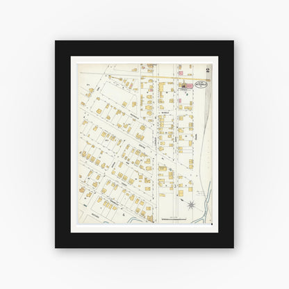 Old map wall art mockup — black gallery frame with white mat — Sanborn Fire Insurance Map from McDonald, Washington County, Pennsylvania (1902), Sheet #0002
