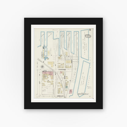 Old map wall art mockup — black gallery frame with white mat — Sanborn Fire Insurance Map from Oswego, Oswego County, New York (1890), Sheet #0005