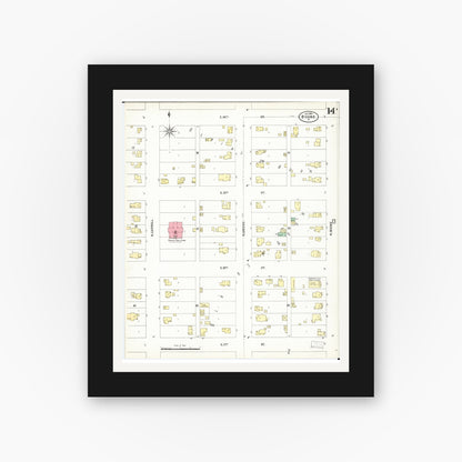 Old map wall art mockup — black gallery frame with white mat — Sanborn Fire Insurance Map from Boone, Boone County, Iowa (1900), Sheet #0014
