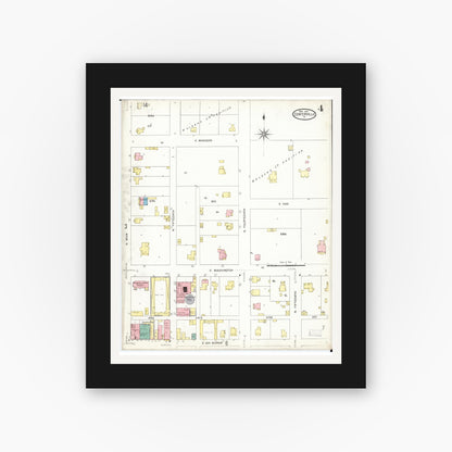 Old map wall art mockup — black gallery frame with white mat — Sanborn Fire Insurance Map from Centerville, Appanoose County, Iowa (1907), Sheet #0004