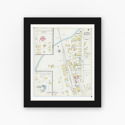 Old map wall art mockup — black gallery frame with white mat — Sanborn Fire Insurance Map from Beloit, Rock County, Wisconsin (1895), Sheet #0004