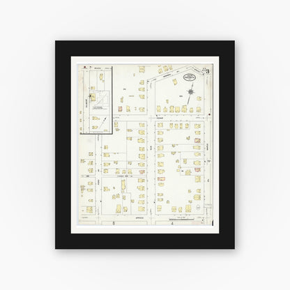 Old map wall art mockup — black gallery frame with white mat — Sanborn Fire Insurance Map from Oneonta, Otsego County, New York (1910), Sheet #0003