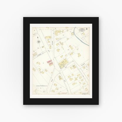 Old map wall art mockup — black gallery frame with white mat — Sanborn Fire Insurance Map from Auburn, Placer County, California (1899), Sheet #0003