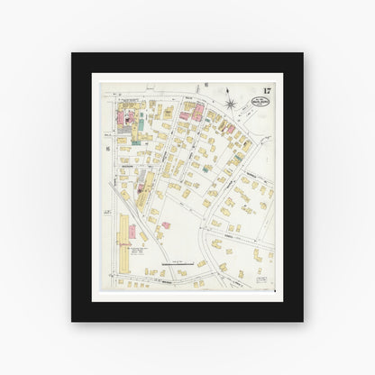Old map wall art mockup — black gallery frame with white mat — Sanborn Fire Insurance Map from Marlborough, Middlesex County, Massachusetts (1906), Sheet #0017