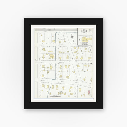 Old map wall art mockup — black gallery frame with white mat — Sanborn Fire Insurance Map from Marengo, McHenry County, Illinois (1912), Sheet #0005