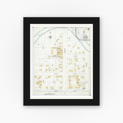 Old map wall art mockup — black gallery frame with white mat — Sanborn Fire Insurance Map from Hastings, Barry County, Michigan (1900), Sheet #0002