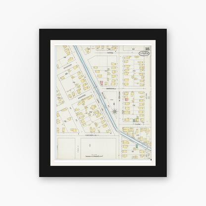 Old map wall art mockup — black gallery frame with white mat — Sanborn Fire Insurance Map from Ithaca, Tompkins County, New York (1893), Sheet #0018