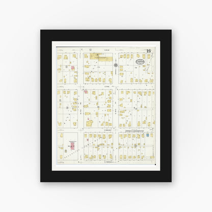 Old map wall art mockup — black gallery frame with white mat — Sanborn Fire Insurance Map from Canton, Fulton County, Illinois (1917), Sheet #0016