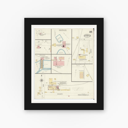 Old map wall art mockup — black gallery frame with white mat — Sanborn Fire Insurance Map from Winston-Salem, Forsyth County, North Carolina (1907), Sheet #0035