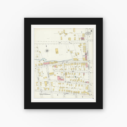 Old map wall art mockup — black gallery frame with white mat — Sanborn Fire Insurance Map from Nyack, Rockland County, New York. (1903), Sheet #0005