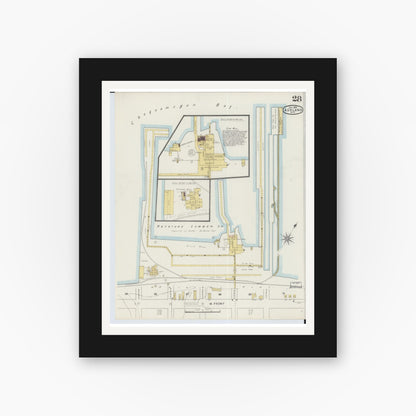 Old map wall art mockup — black gallery frame with white mat — Sanborn Fire Insurance Map from Ashland, Ashland County, Wisconsin (1895), Sheet #0028