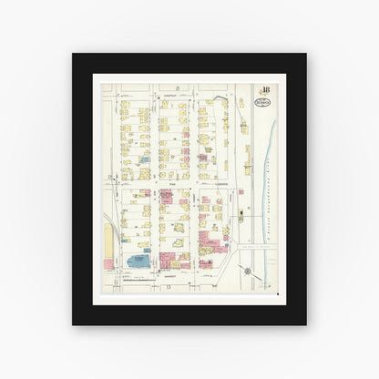 Old map wall art mockup — black gallery frame with white mat — Sanborn Fire Insurance Map from Berwick, Columbia County, Pennsylvania (1913), Sheet #0018