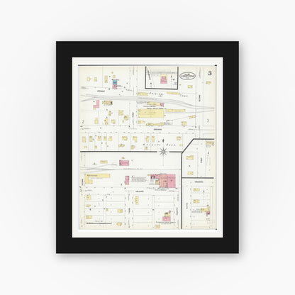 Old map wall art mockup — black gallery frame with white mat — Sanborn Fire Insurance Map from Libertyville, Lake County, Illinois (1907), Sheet #0003