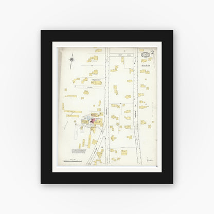 Old map wall art mockup — black gallery frame with white mat — Sanborn Fire Insurance Map from Acton, Middlesex County, Massachusetts (1916), Sheet #0002