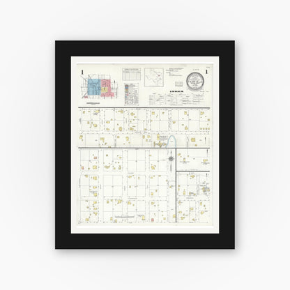 Old map wall art mockup — black gallery frame with white mat — Sanborn Fire Insurance Map from Fairfield, Freestone County, Texas (1934), Sheet #0001