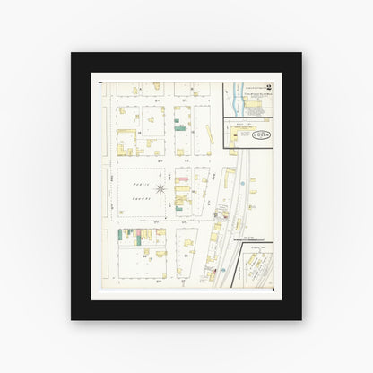 Old map wall art mockup — black gallery frame with white mat — Sanborn Fire Insurance Map from Logan, Harrison County, Iowa (1893), Sheet #0002