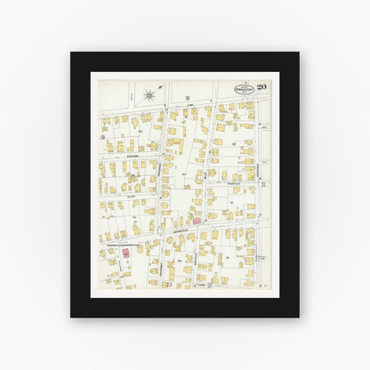 Old map wall art mockup — black gallery frame with white mat — Sanborn Fire Insurance Map from Newburyport, Essex County, Massachusetts (1900), Sheet #0020