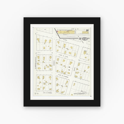 Old map wall art mockup — black gallery frame with white mat — Sanborn Fire Insurance Map from Lake City, Wabasha County, Minnesota (1921), Sheet #0010