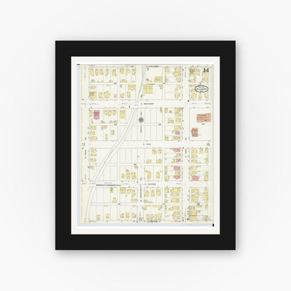 Old map wall art mockup — black gallery frame with white mat — Sanborn Fire Insurance Map from Alliance, Stark County, Ohio (1911), Sheet #0014