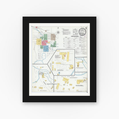Old map wall art mockup — black gallery frame with white mat — Sanborn Fire Insurance Map from Waupaca, Waupaca County, Wisconsin (1901), Sheet #0001