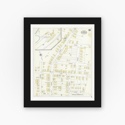 Old map wall art mockup — black gallery frame with white mat — Sanborn Fire Insurance Map from Carbondale, Lackawanna County, Pennsylvania (1912), Sheet #0019