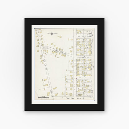 Old map wall art mockup — black gallery frame with white mat — Sanborn Fire Insurance Map from Ely, Saint Louis County, Minnesota (1914), Sheet #0007