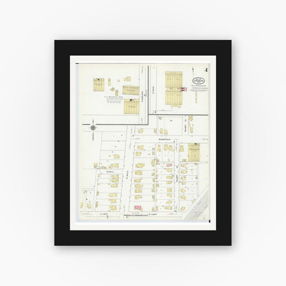 Old map wall art mockup — black gallery frame with white mat — Sanborn Fire Insurance Map from Urbana, Champaign County, Ohio (1910), Sheet #0004