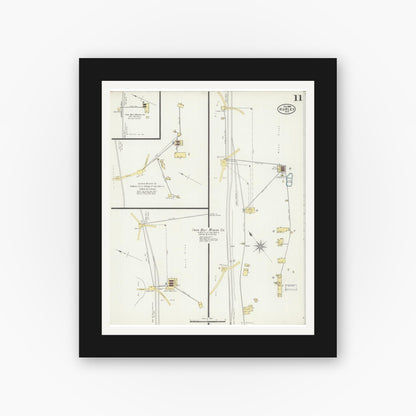 Old map wall art mockup — black gallery frame with white mat — Sanborn Fire Insurance Map from Hurley, Iron County, Wisconsin (1898), Sheet #0011