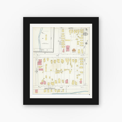Old map wall art mockup — black gallery frame with white mat — Sanborn Fire Insurance Map from Owego, Tioga County, New York (1915), Sheet #0005