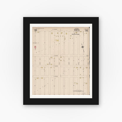 Old map wall art mockup — black gallery frame with white mat — Sanborn Fire Insurance Map from Temple, Bell County, Texas (1922), Sheet #0033