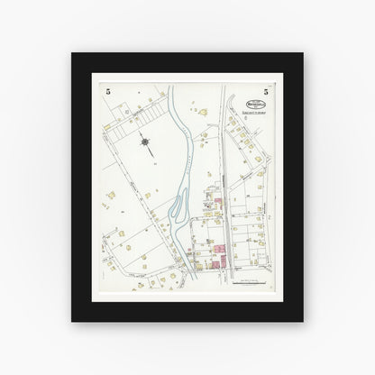 Old map wall art mockup — black gallery frame with white mat — Sanborn Fire Insurance Map from Waynesville, Haywood County, North Carolina (1924), Sheet #0005