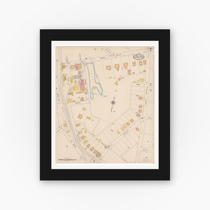 Old map wall art mockup — black gallery frame with white mat — Sanborn Fire Insurance Map from Roaring Spring, Blair County, Pennsylvania (1922), Sheet #0007