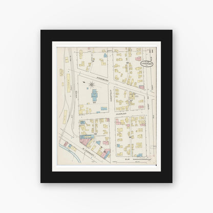 Old map wall art mockup — black gallery frame with white mat — Sanborn Fire Insurance Map from Lockport, Niagara County, New York (1886), Sheet #0010