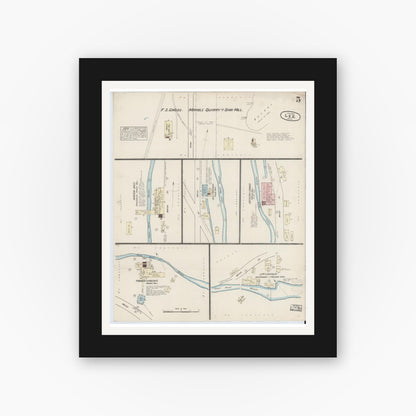 Old map wall art mockup — black gallery frame with white mat — Sanborn Fire Insurance Map from Lee, Berkshire County, Massachusetts (1884), Sheet #0005