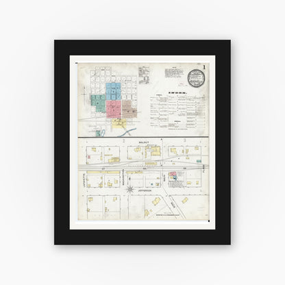 Old map wall art mockup — black gallery frame with white mat — Sanborn Fire Insurance Map from Rochelle, Ogle County, Illinois (1893), Sheet #0001