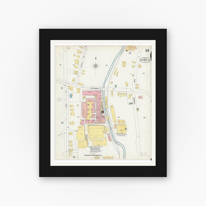 Old map wall art mockup — black gallery frame with white mat — Sanborn Fire Insurance Map from New Brighton, Beaver County, Pennsylvania (1901), Sheet #0014