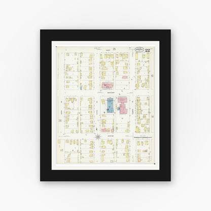 Old map wall art mockup — black gallery frame with white mat — Sanborn Fire Insurance Map from Kankakee, Kankakee County, Illinois (1907), Sheet #0022