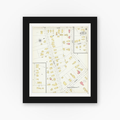 Old map wall art mockup — black gallery frame with white mat — Sanborn Fire Insurance Map from Baldwinsville, Onondaga County, New York (1906), Sheet #0008