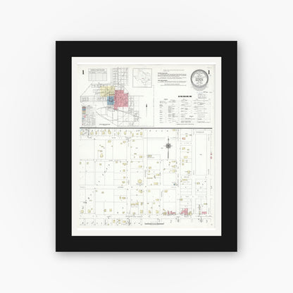 Old map wall art mockup — black gallery frame with white mat — Sanborn Fire Insurance Map from Eden, Concho County, Texas (1940), Sheet #0001