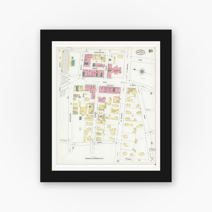 Old map wall art mockup — black gallery frame with white mat — Sanborn Fire Insurance Map from Natick, Middlesex County, Massachusetts (1909), Sheet #0010