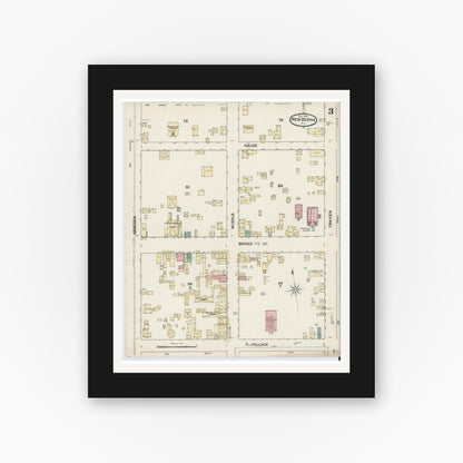 Old map wall art mockup — black gallery frame with white mat — Sanborn Fire Insurance Map from New Bern, Craven County, North Carolina (1888), Sheet #0003