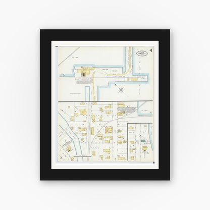 Old map wall art mockup — black gallery frame with white mat — Sanborn Fire Insurance Map from Tawas City, Iosco County, Michigan (1898), Sheet #0004