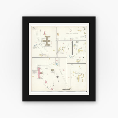 Old map wall art mockup — black gallery frame with white mat — Sanborn Fire Insurance Map from Weston, Middlesex County, Massachusetts (1941), Sheet #0005